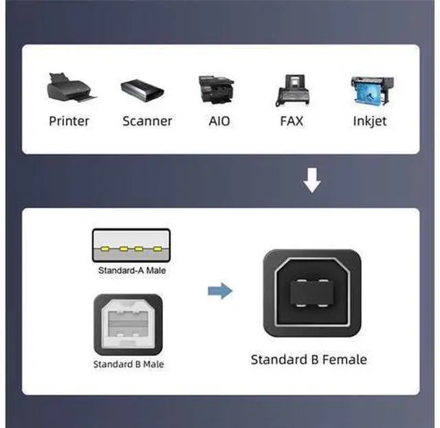 Alt view image 6 of 7 - 2pcs/lot USB 2.0 B Type Female to Type-A & Type-B Male Extension Adapter for Printer Scanner Disk