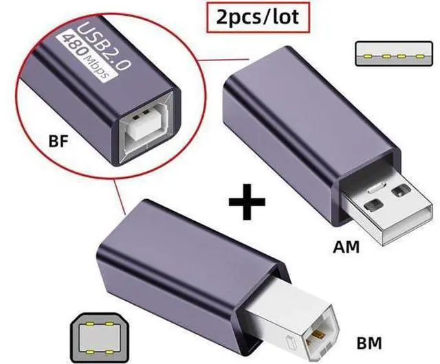 Alt view image 5 of 7 - 2pcs/lot USB 2.0 B Type Female to Type-A & Type-B Male Extension Adapter for Printer Scanner Disk