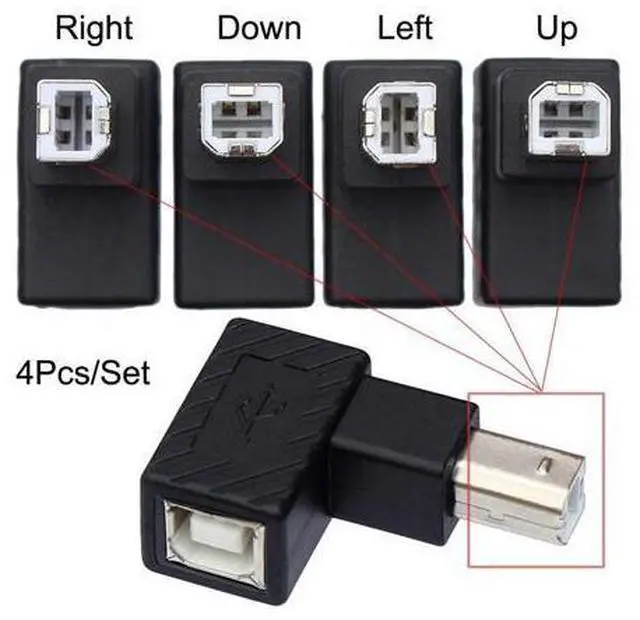Alt view image 6 of 7 - 4Pcs USB 2.0 B Type Male to Female Extension Adapter Horizontal Vertical Angled 90 Degree for Disk Scanner