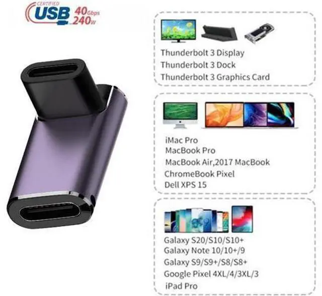 Alt view image 5 of 7 - USB4 Type C Female to Female 240W Power 40Gbps Data 8K Video Adapter Up Down Angled for NS Phone Laptop