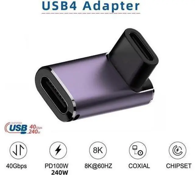 Alt view image 6 of 7 - USB4 Type C Female to Female 240W Power 40Gbps Data 8K Video Adapter Up Down Angled for NS Phone Laptop