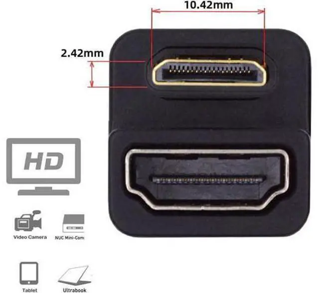 Alt view image 3 of 7 - 360 Degree Up Opposite U Shape Back Angled Mini HDMI 1.4 Male to HDMI Female Extension Adapter Converter