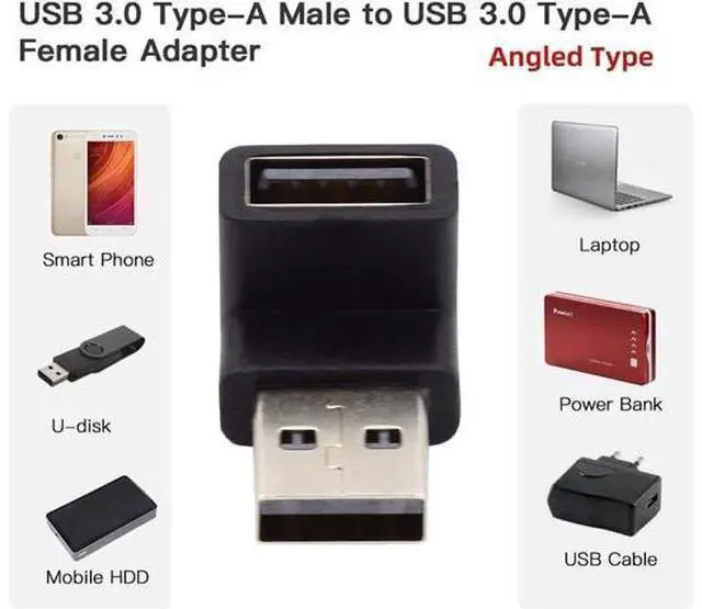 Alt view image 7 of 7 - 10Gbps USB3.0 Male to Female Extension Power Data Video Adapter 90 Degree Down Angled Type