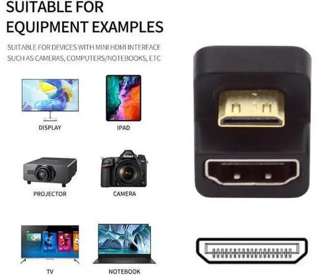 Alt view image 6 of 7 - 360 Degree Up Opposite U Shape Back Angled Mini HDMI 1.4 Male to HDMI Female Extension Adapter Converter
