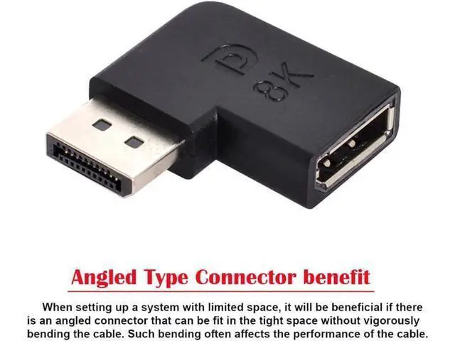 Alt view image 2 of 7 - Angled DisplayPort 1.4 Male to DP Female 8K 60hz Adapter Ultra-HD UHD 4K 144hz 7680 * 4320 for Video PC Laptop Monitor