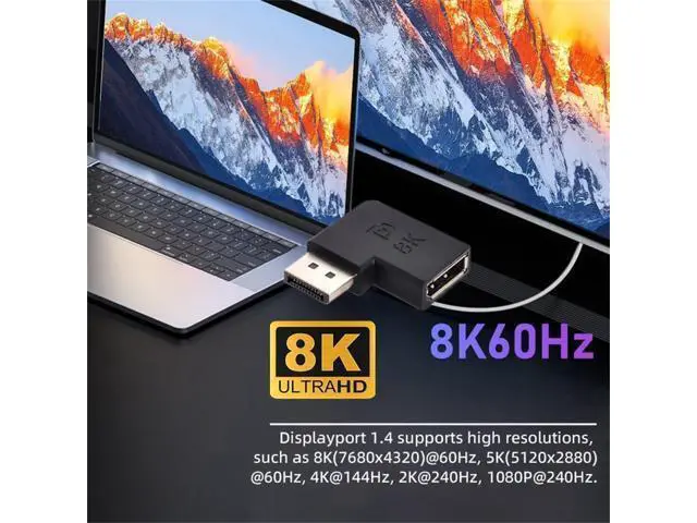 Alt view image 6 of 7 - Angled DisplayPort 1.4 Male to DP Female 8K 60hz Adapter Ultra-HD UHD 4K 144hz 7680 * 4320 for Video PC Laptop Monitor