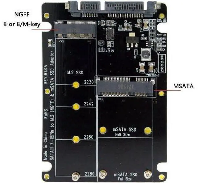 Alt view image 2 of 7 - 2 in 1 Combo M.2 B-Key & mSATA SSD to SATA 3.0 Adapter Converter Case Enclosure