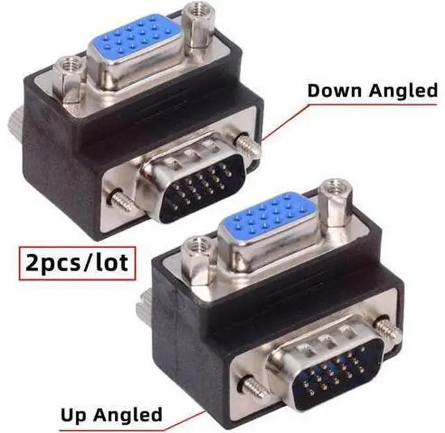 Alt view image 2 of 6 - Adapter 2pcs/lot Up & Down Angled 90 Degree VGA RGB HDB15Pin Screw Type Male to Female Nut Type Extension Adapter Port Saver for Monitor Displays