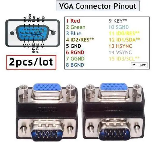 Alt view image 3 of 6 - Adapter 2pcs/lot Up & Down Angled 90 Degree VGA RGB HDB15Pin Screw Type Male to Female Nut Type Extension Adapter Port Saver for Monitor Displays