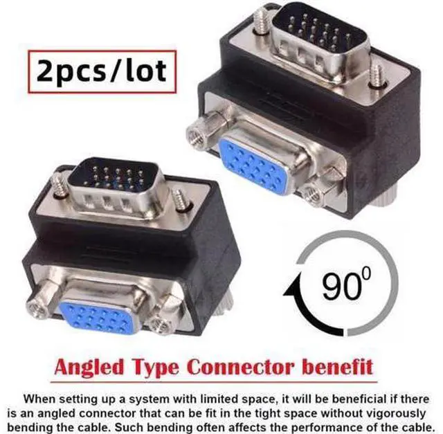 Alt view image 4 of 6 - Adapter 2pcs/lot Up & Down Angled 90 Degree VGA RGB HDB15Pin Screw Type Male to Female Nut Type Extension Adapter Port Saver for Monitor Displays
