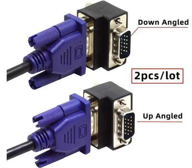 Alt view image 5 of 6 - Adapter 2pcs/lot Up & Down Angled 90 Degree VGA RGB HDB15Pin Screw Type Male to Female Nut Type Extension Adapter Port Saver for Monitor Displays