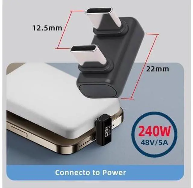 Alt view image 4 of 7 - Adapter USB5.0 80Gbps Male to Male Extension Adapter Opposite U Shape Back Angled with 240W 16K 8K 5K Compatible with USB4.0 Thunderbolt3/4/5