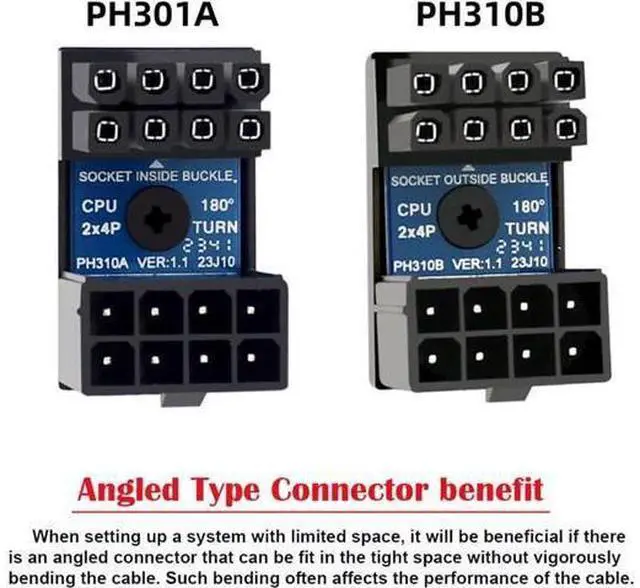 Alt view image 2 of 7 - 2pcs/lot ATX 8P EPS Male to Female 360 Degree Up Down Angled Power Header Adapter for CPU 12V
