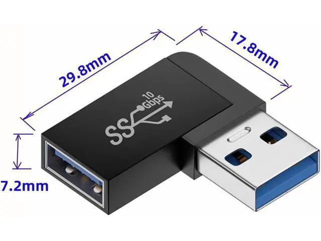Alt view image 3 of 7 - 10Gbps USB3.0 Male to Female Extension Power Data Video Adapter 90 Degree Right Angled Type Black