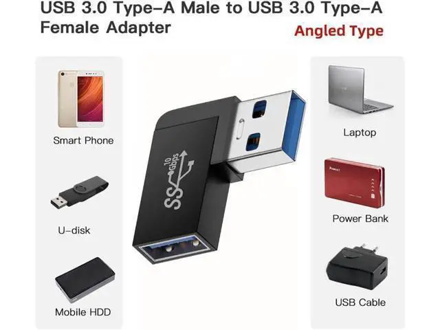 Alt view image 5 of 7 - 10Gbps USB3.0 Male to Female Extension Power Data Video Adapter 90 Degree Right Angled Type Black