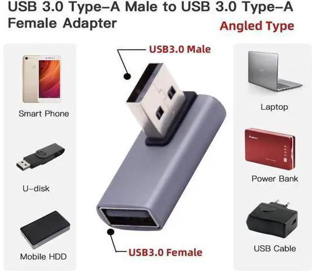 Alt view image 2 of 7 - 10Gbps USB3.0 Male to Female Extension Power Data Video Adapter Low Profile 90 Degree Right Angled Type
