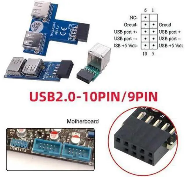 Alt view image 5 of 7 - 3pcs/Set 9Pin USB2.0 Motherboard Front Panel Header Female to Dual USB Female Adapter Vertical Horizontal Type