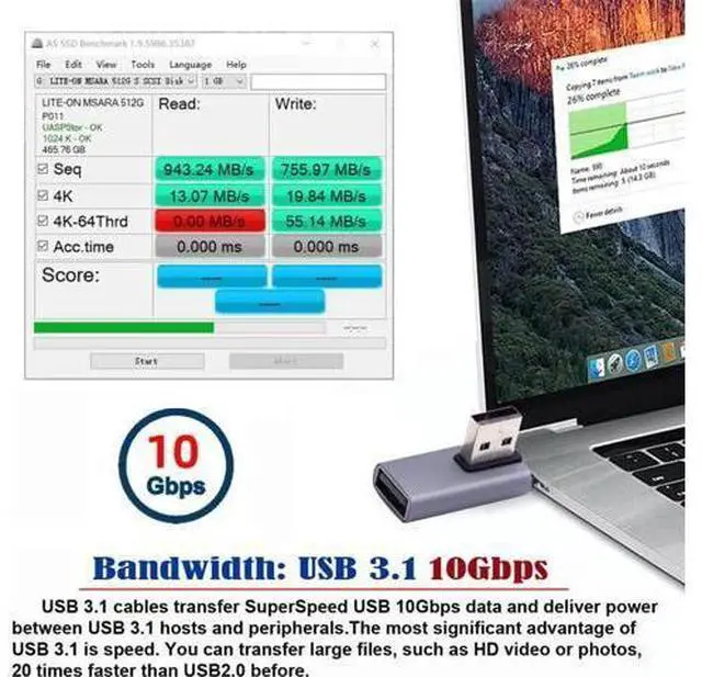 Alt view image 3 of 7 - 10Gbps USB3.0 Male to Female Extension Power Data Video Adapter Low Profile 90 Degree Right Angled Type