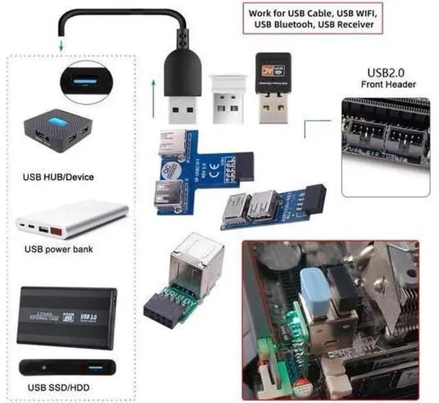 Alt view image 6 of 7 - 3pcs/Set 9Pin USB2.0 Motherboard Front Panel Header Female to Dual USB Female Adapter Vertical Horizontal Type