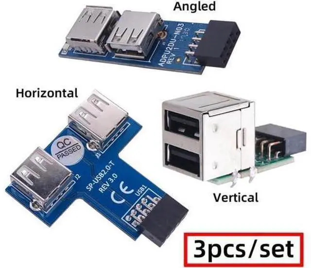 Alt view image 2 of 7 - 3pcs/Set 9Pin USB2.0 Motherboard Front Panel Header Female to Dual USB Female Adapter Vertical Horizontal Type