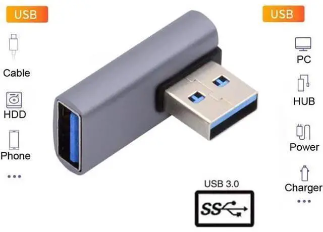 Alt view image 4 of 7 - 10Gbps USB3.0 Male to Female Extension Power Data Video Adapter Low Profile 90 Degree Left Angled Type