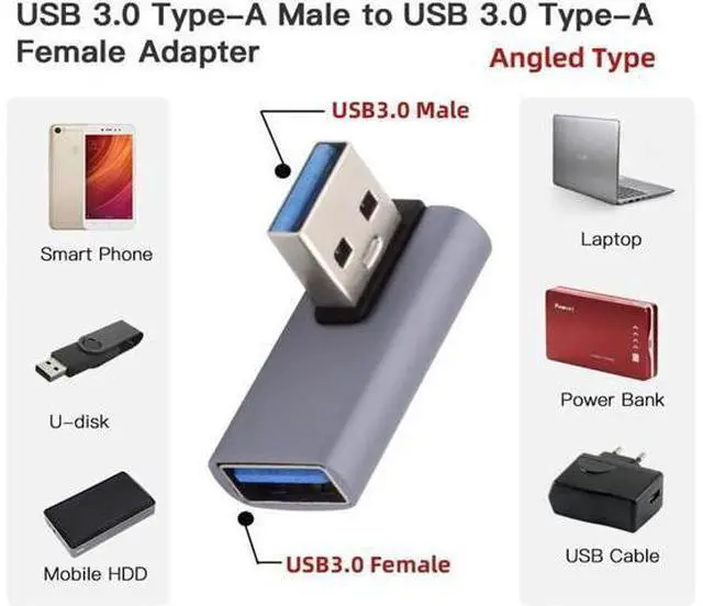 Alt view image 3 of 7 - 10Gbps USB3.0 Male to Female Extension Power Data Video Adapter Low Profile 90 Degree Left Angled Type