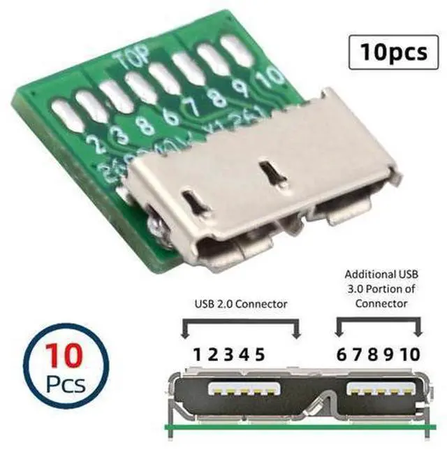 Alt view image 5 of 7 - 10pcs Micro USB 3.0 10pin Female Socket Receptacle Board Mount SMT Type with PCB for USB Disk DIY OEM