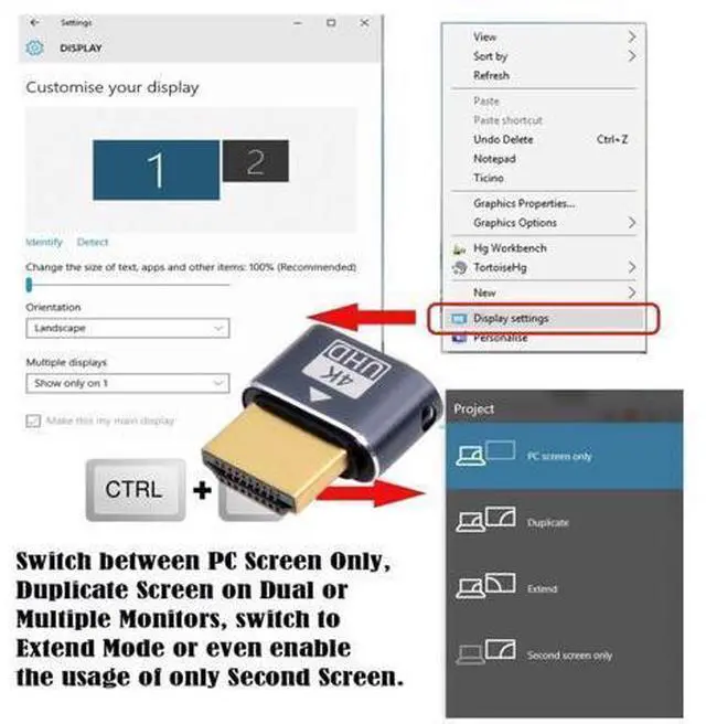 Alt view image 5 of 7 - HDMI 4K UHD Dummy Plug,HDMI 1.4 Virtual Monitor EDID Emulator, Headless Display Adapter Supports up to 4k@60Hz,1080@60Hz/120Hz