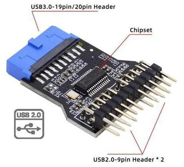Alt view image 6 of 7 - Motherboard 19pin USB 3.0 Header 1 to 2 USB2.0 9Pin Female Extension HUB Connector Adapter Port Multilier