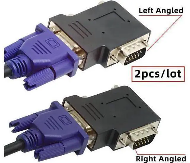 Alt view image 5 of 7 - Adapter 2pcs/lot Left & Right Angled 90 Degree VGA RGB HDB15Pin Screw Type Male to Female Nut Type Extension Adapter Port Saver for Monitor Displays