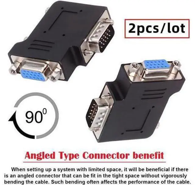 Alt view image 2 of 7 - Adapter 2pcs/lot Left & Right Angled 90 Degree VGA RGB HDB15Pin Screw Type Male to Female Nut Type Extension Adapter Port Saver for Monitor Displays