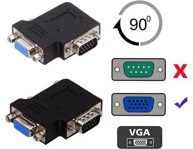 Alt view image 6 of 7 - Adapter 2pcs/lot Left & Right Angled 90 Degree VGA RGB HDB15Pin Screw Type Male to Female Nut Type Extension Adapter Port Saver for Monitor Displays