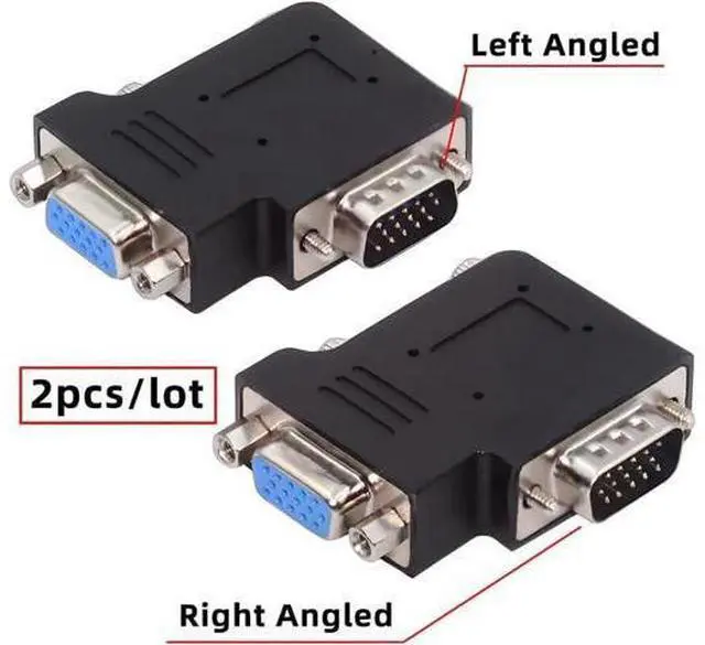 Alt view image 7 of 7 - Adapter 2pcs/lot Left & Right Angled 90 Degree VGA RGB HDB15Pin Screw Type Male to Female Nut Type Extension Adapter Port Saver for Monitor Displays