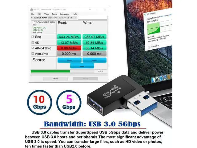 Alt view image 2 of 7 - 10Gbps USB3.0 Male to Female Extension Power Data Video Adapter 90 Degree Right Angled Type Black