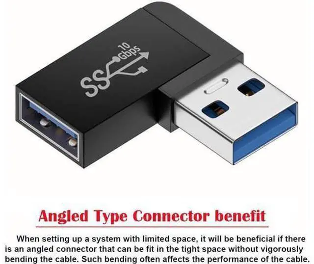 Alt view image 4 of 7 - 10Gbps USB3.0 Male to Female Extension Power Data Video Adapter 90 Degree Right Angled Type Black