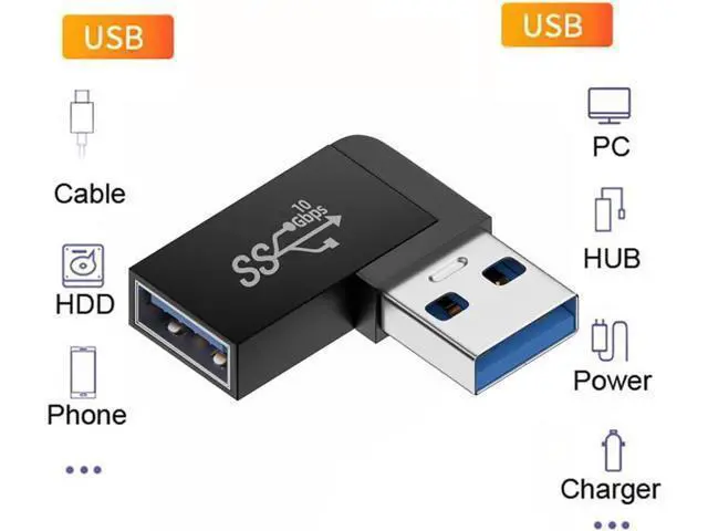 Alt view image 6 of 7 - 10Gbps USB3.0 Male to Female Extension Power Data Video Adapter 90 Degree Right Angled Type Black
