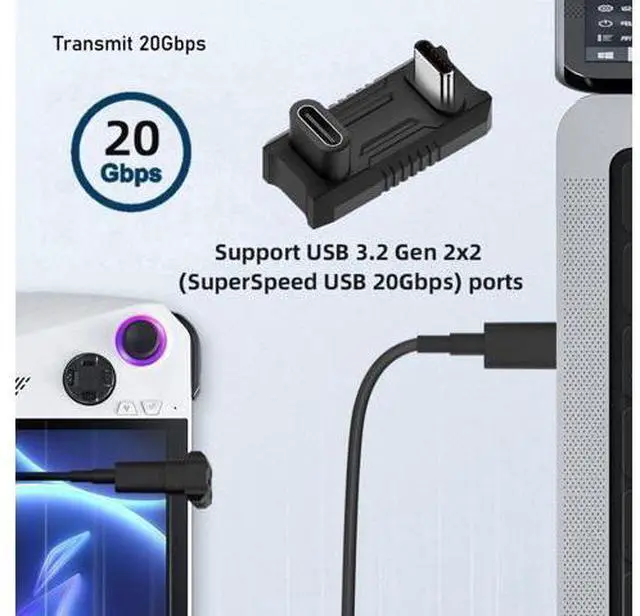 Alt view image 5 of 7 - 2 Pack USB C Extender Adapter,USB C Male to Female 180 Degree Angled Adapter for ROG Ally,Steam Deck,Switch,Support 20Gbps Data Transfer PD 140W Fast Charging and 8K@60Hz Video