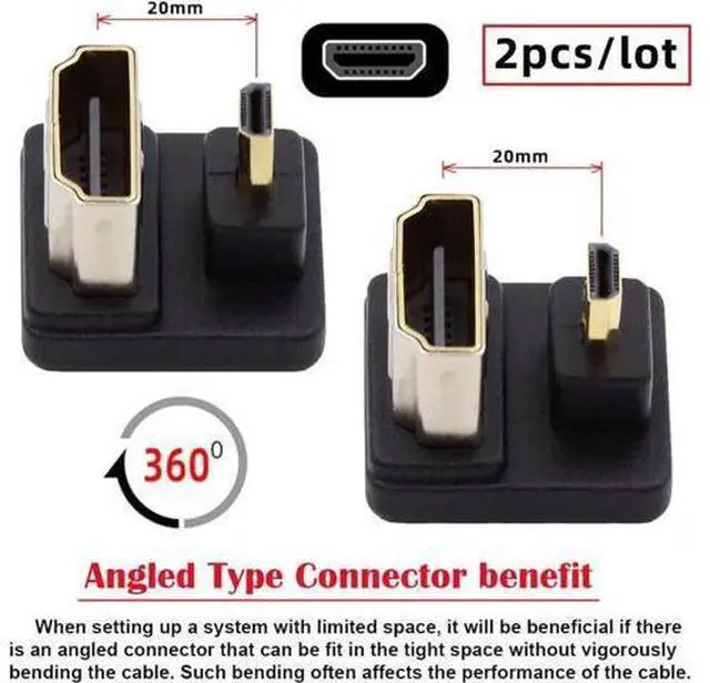 Alt view image 2 of 7 - Adapter 2pcs/lot Up & Down Micro HDMI 1.4 Male Type-D to HDMI Female Port Saver 360 Degree Opposite U Shape Back Angled Extension Adapter