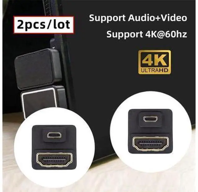 Alt view image 4 of 7 - Adapter 2pcs/lot Up & Down Micro HDMI 1.4 Male Type-D to HDMI Female Port Saver 360 Degree Opposite U Shape Back Angled Extension Adapter