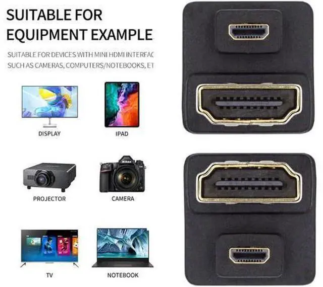 Alt view image 3 of 7 - Adapter 2pcs/lot Up & Down Micro HDMI 1.4 Male Type-D to HDMI Female Port Saver 360 Degree Opposite U Shape Back Angled Extension Adapter