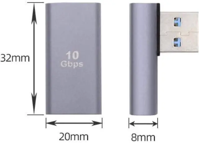 Alt view image 2 of 7 - 10Gbps USB3.0 Male to Female Extension Power Data Video Adapter Low Profile 90 Degree Left Angled Type