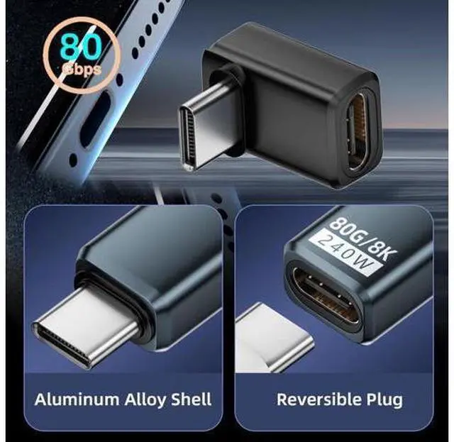 Alt view image 4 of 7 - Adapter USB5.0 80Gbps Male to Female Extension Adapter Down Up Angled with 240W 16K 8K 5K Compatible with USB4.0 Thunderbolt3/4/5