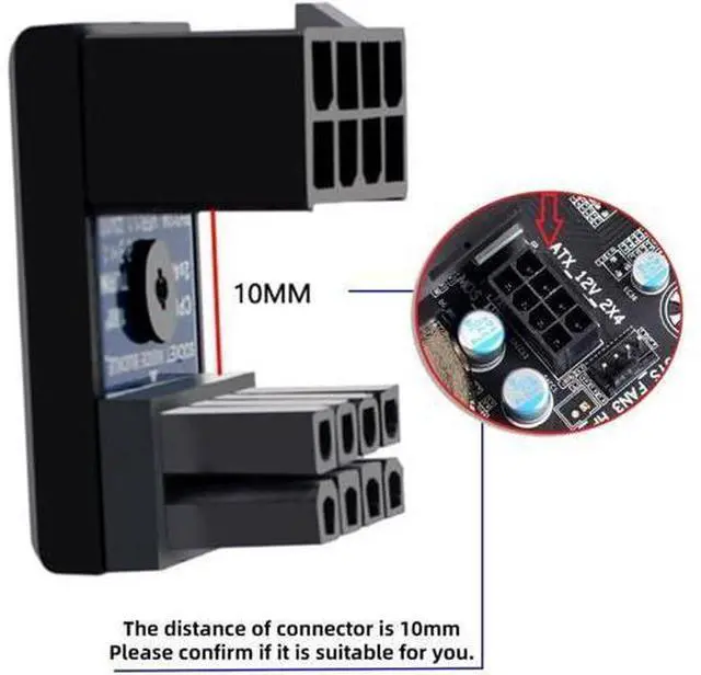Alt view image 3 of 7 - 2pcs/lot ATX 8P EPS Male to Female 360 Degree Up Down Angled Power Header Adapter for CPU 12V