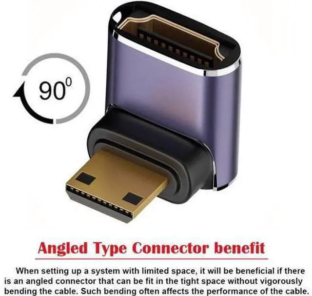 Alt view image 3 of 7 - Up Angled HDMI 2.1 Female to Mini HDMI Male UHD Extension Gold Converter Adapter Support 8K 60hz HDTV