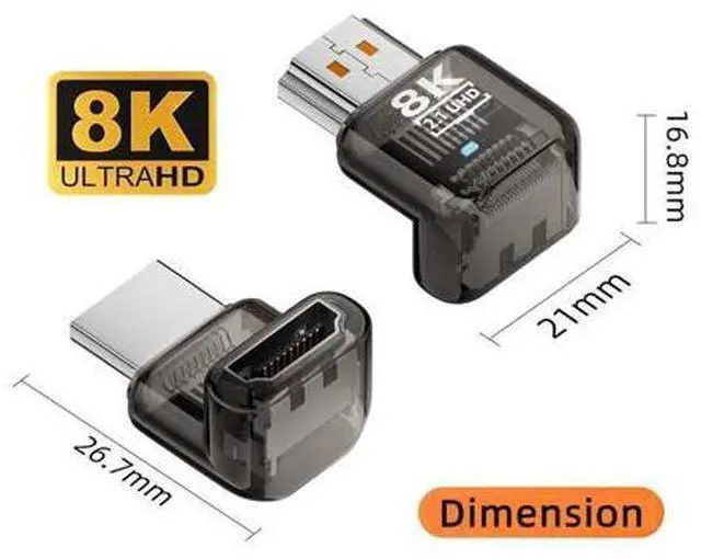 Alt view image 7 of 7 - Up Angled 90 Degree HDMI Male to HDMI 2.1 Female UHD Extension Adapter Extender Transparent with Smart LED 8K 60hz HDTV