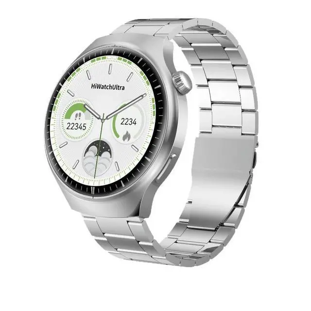 Alt view image 2 of 4 - WATCH4 Bluetooth Smart Watch Measures Heart Rate, Blood Pressure, Music Control, Step Counting, Round Design, Bluetooth Fitness Watch SILVERsingle strap silicone strap
