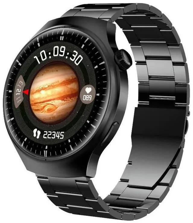 Main image of WATCH4 Bluetooth Smart Watch Measures Heart Rate, Blood Pressure, Music Control, Step Counting, Round Design, Bluetooth Fitness Watch SILVERsingle strap silicone strap