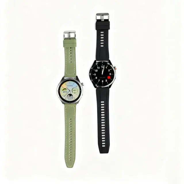 Alt view image 5 of 5 - New Model Watch DT6 Smart Bluetooth Watch - High-Resolution Large Screen Heart Rate and Oxygen Saturation Round Design Fitness Watch Silver watch + Green silicone strap