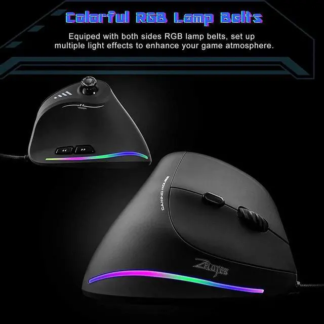 Alt view image 3 of 6 - TRELC Gaming Mouse with 5 D Rocker, Ergonomic Mouse with 10000 DPI/11 Programmable Buttons, RGB Vertical Gaming Mice Wired for PC/Laptop/E-Sports/Gamer (Black)