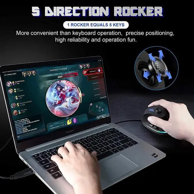 Alt view image 4 of 6 - TRELC Gaming Mouse with 5 D Rocker, Ergonomic Mouse with 10000 DPI/11 Programmable Buttons, RGB Vertical Gaming Mice Wired for PC/Laptop/E-Sports/Gamer (Black)